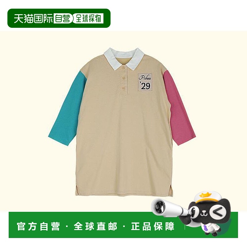 1h可退 日本直邮P:chees 儿童 襟付き 配色袖口 胸前徽章 连衣裙