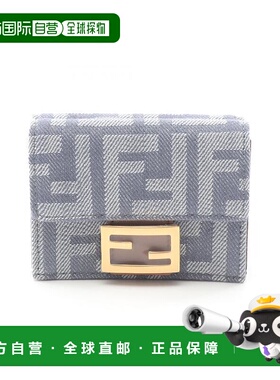 日本直邮中古Fendi芬迪女S级99新trifold wallet三折钱包帆布短钱