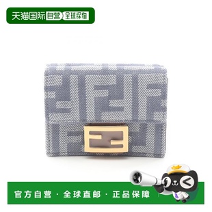 日本直邮中古Fendi芬迪女S级99新trifold wallet三折钱包帆布短钱
