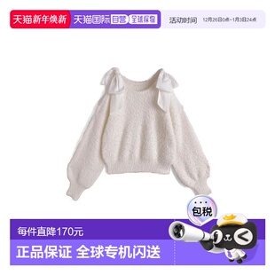 日本直邮日潮 上衣kz657 GRL露肩蝴蝶结毛绒针织衫