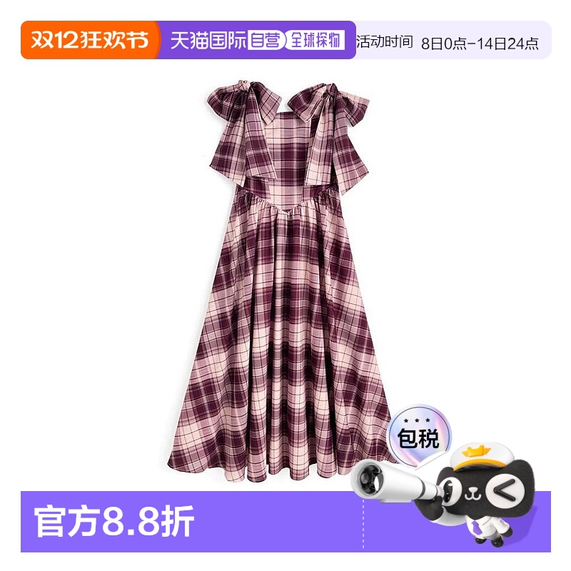 日本直邮日潮 GRL格子图案肩带蝴蝶结喇叭裙连衣裙ru1237