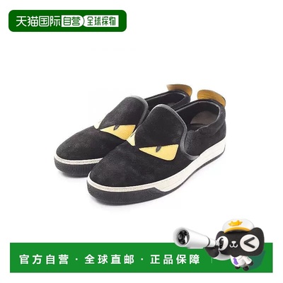 日本直邮中古Fendi芬迪男B级9新sneakers运动鞋绒面革小牛皮鞋黑