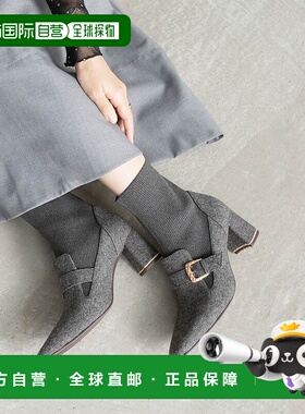 日本直邮RANDA 绗缝搭扣针织对接靴 RA041BW15029 黑色 女靴厚底