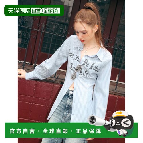 日本直邮EVRIS 女装 oversized印花衬衫 后背系带收腰设计 372640
