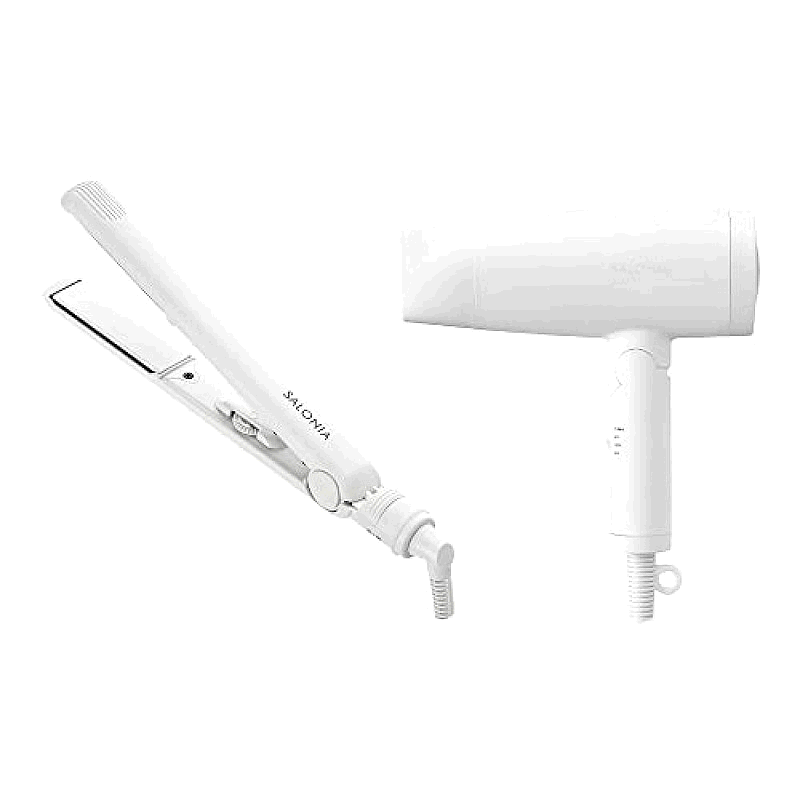【日本直邮】Salonia直发器24mm +快速离子吹风机套装 白色负离子