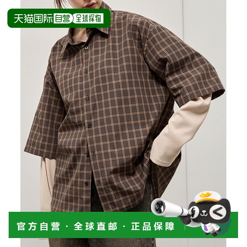 1h可退 日本直邮Alfred Alex 男女同款 假两件格纹衬衫 宽松华夫图片