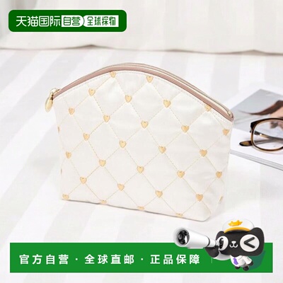 1h可退 日本直邮Francfranc 心形缝线 缎面 化妆包 L 象牙色款