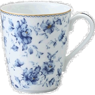 Narumi鸣海 马克杯家用马克杯典雅精致陶瓷杯子蓝色花图 300ML