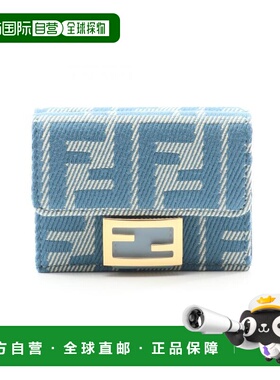 日本直邮中古Fendi芬迪女S级99新trifold wallet三折钱包帆布短钱