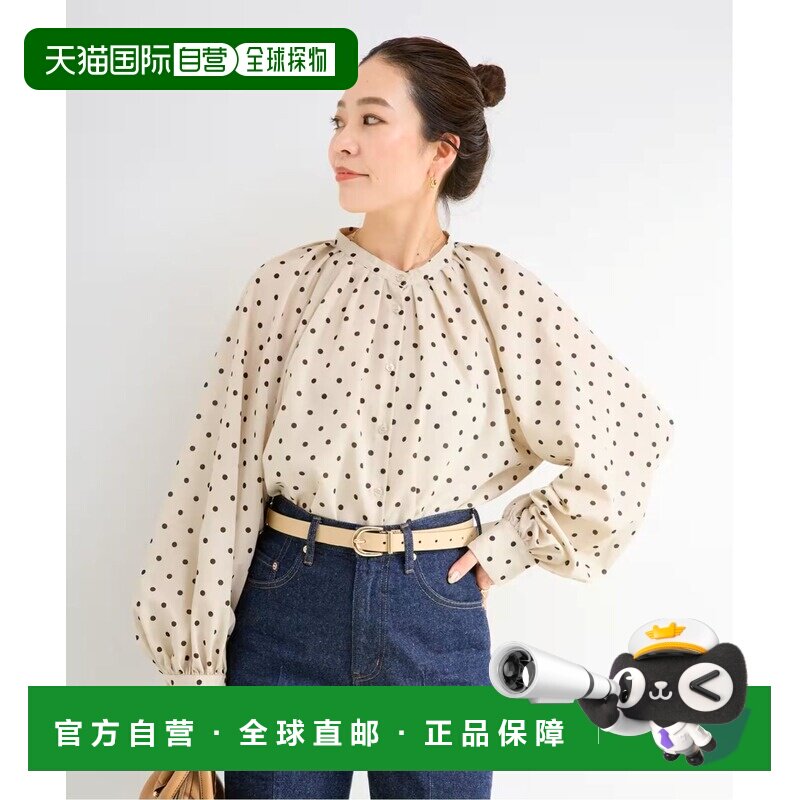 日本直邮B.C STOCK女装圆点立领衬衫 透感微光泽聚酯纤维 2605170