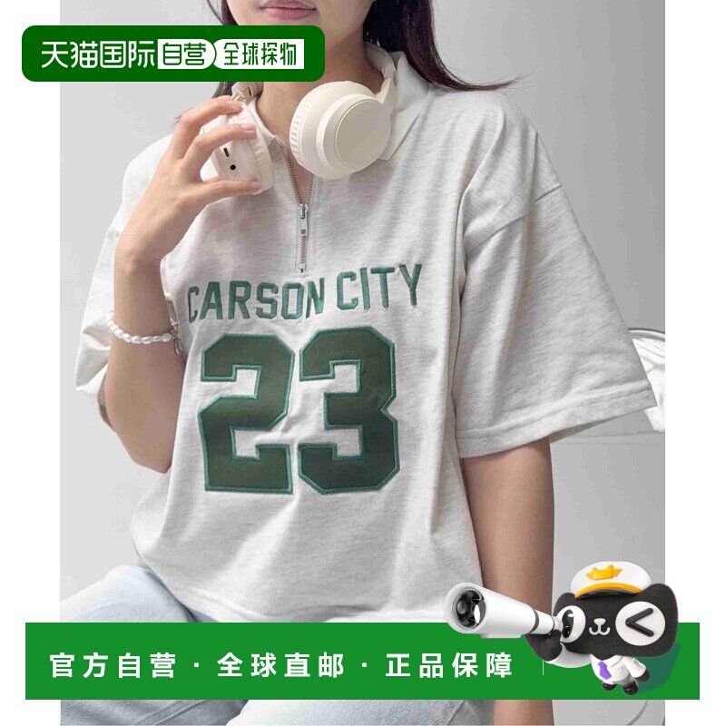 1h可退 日本直邮AS KNOW AS plus 女装 半袖字母印花半开襟T恤 Q1