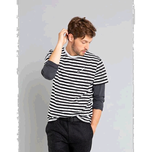 1h可退 日本直邮agnesb agnes b 男士经典细条纹短袖T恤 黑白色调