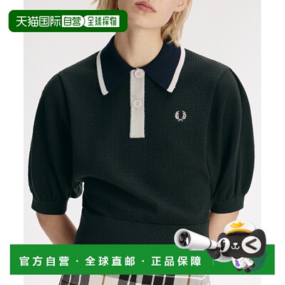 日本直邮FRED PERRY 女士 羊毛混纺镂空针织Polo衫 K3143学院风