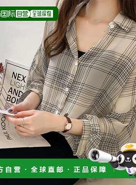 日本直邮JUNOAH 宽松袖格纹雪纺衬衫 [JU5602EW02964]内搭外套
