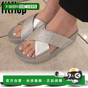 日本直邮Fitflop 女士 LULU 水晶混合金属交叉拖鞋 优雅舒适银色