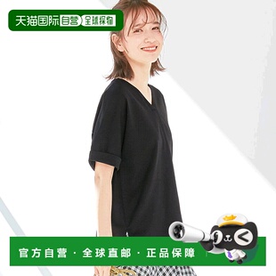 Viola 材质【有4功能】干净V领T恤上衣(黑色)衬衫半袖女装