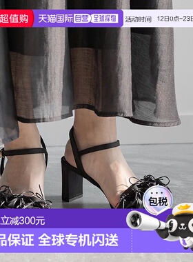 日本直邮RANDA 迷你丝带荷叶边高跟凉鞋 单鞋 黑色 RA041BW016140