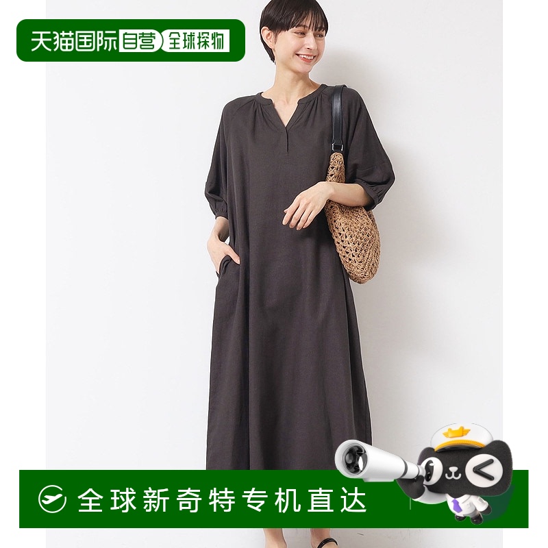 1h可退 日本直邮Dessin女士夏季麻料A字裙摆泡泡袖连衣裙 F585202