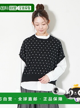 日本直邮ICHI 亚麻棉点纹套头衫 波尔卡圆点 法式袖[241064]