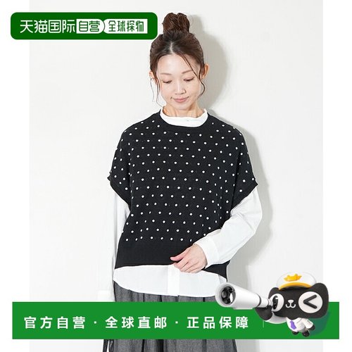 日本直邮ICHI 亚麻棉点纹套头衫 波尔卡圆点 法式袖[241064]