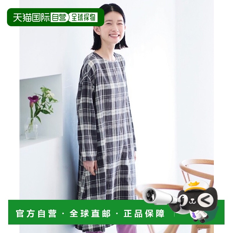 1h可退 日本直邮Sunny clouds 女装 宽松麻棉原创格纹半身裙设计