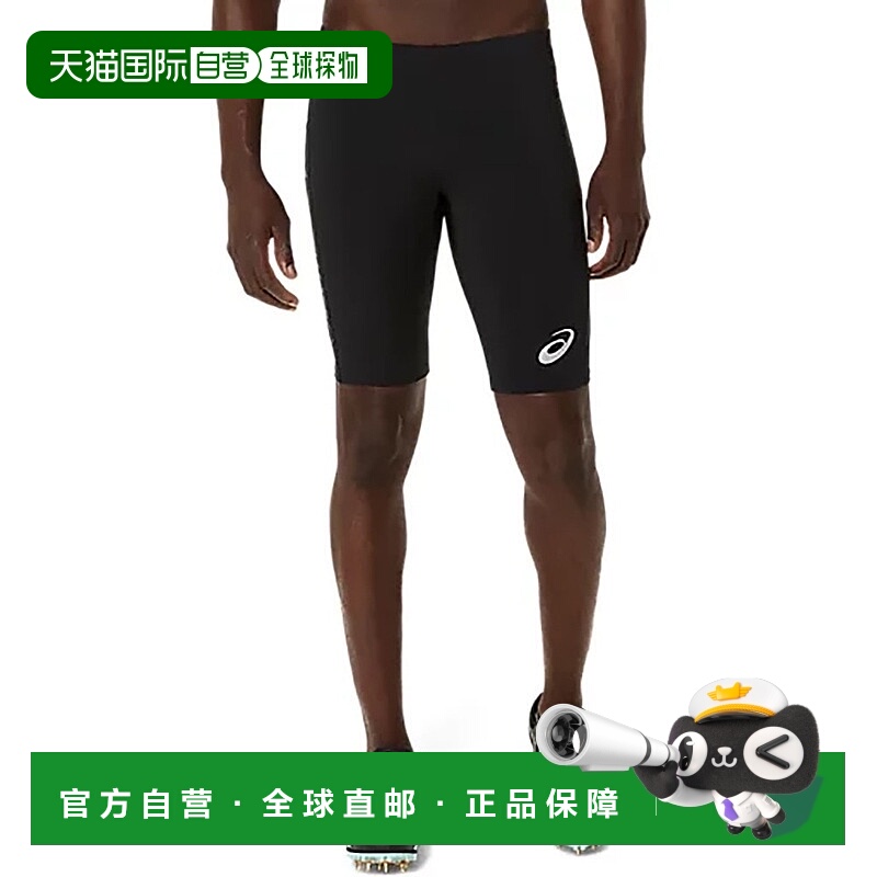 日潮跑腿ASICS亚瑟士 (男款）田径服图案中长紧身裤 黑色 x 绿色L