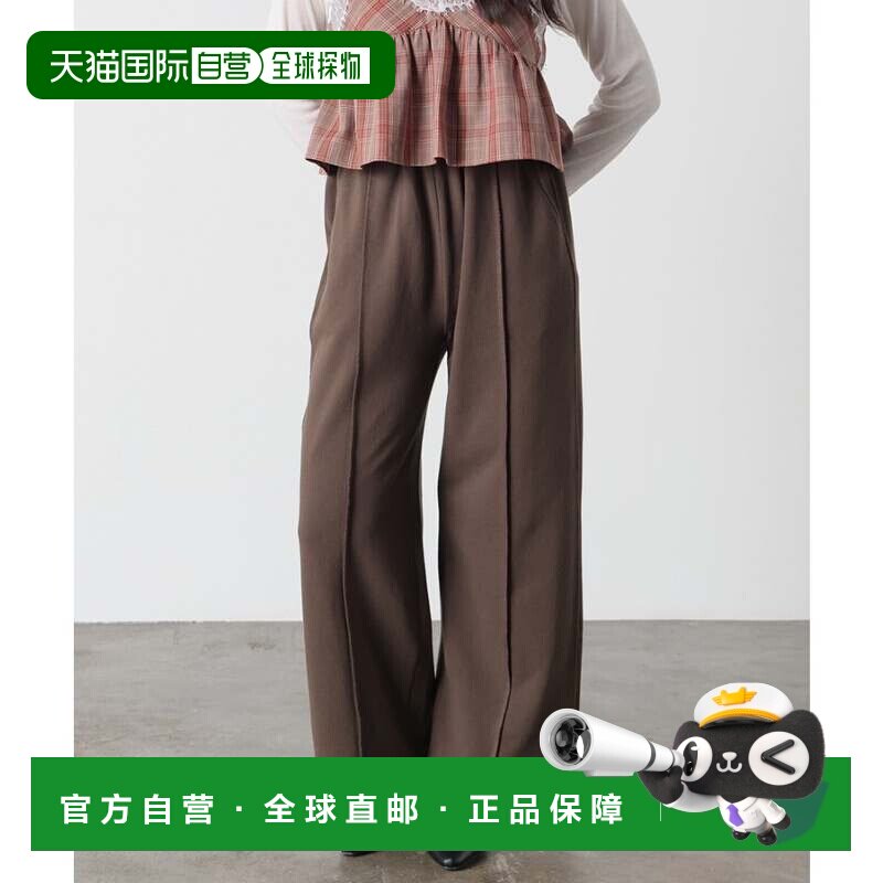 日本直邮Honeys 棕色纯棉宽腿运动裤 女款抽绳毛圈布休闲长裤 侧