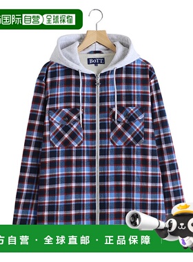 1h可退 日本直邮BOTT男装宽松连帽法兰绒衬衫 半拉链双口袋设计 B