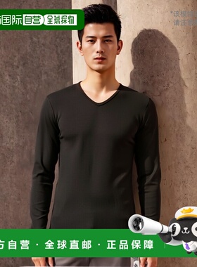 日本直邮THERMONE 暖击防寒衬衫长袖保温 V 领黑色男士黑色内里起