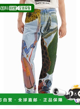 日本直邮Desigual 印度印花直筒牛仔裤 直筒裤[DE819EM23882]