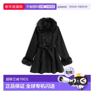 日本直邮日潮 GRL带毛绒围脖丝带腰带的A字大衣kz699羊毛外套皮草