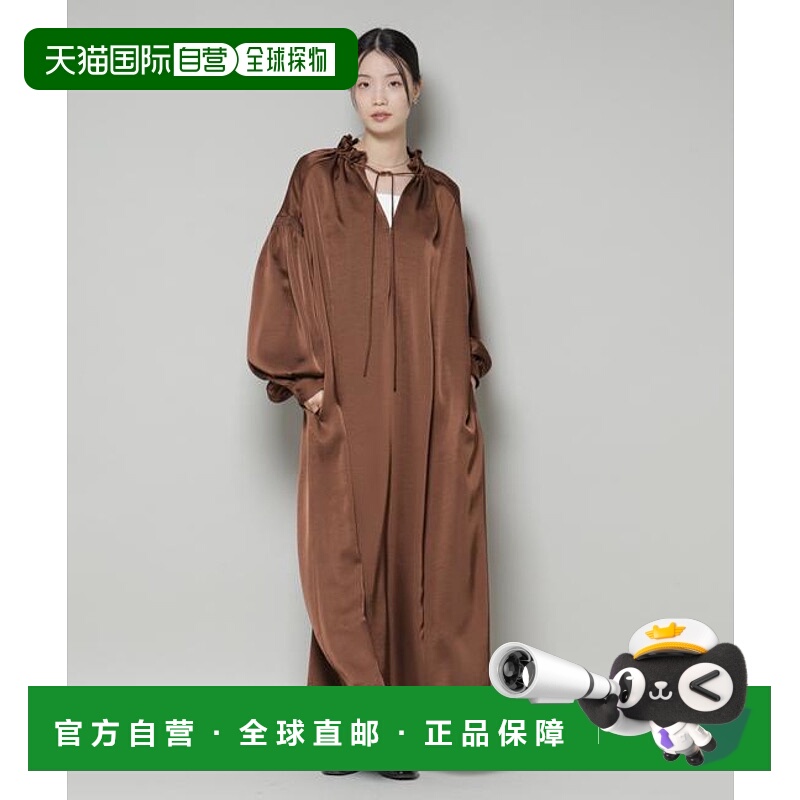 1h可退 日本直邮NANO universe 褶皱泡泡袖缎面长款连衣裙连身裙