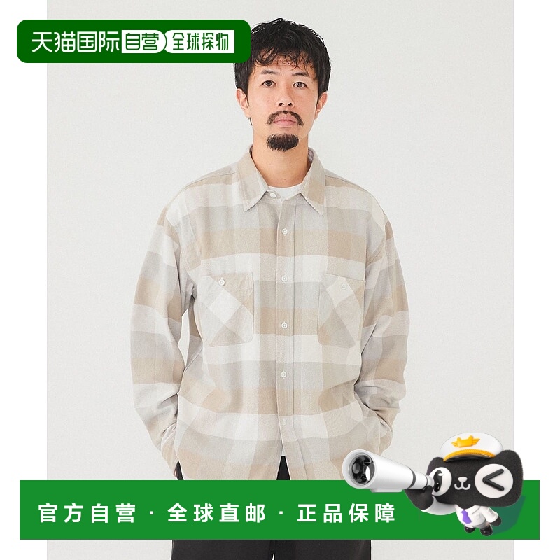 1h可退 日本直邮BEAMS 男士宽松版型格纹法兰绒工作衬衫 11111134