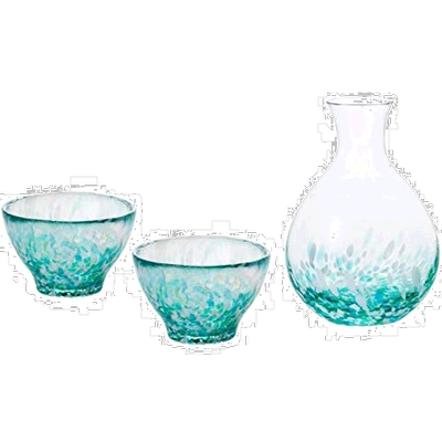 日本直邮Aderia阿德利亚 清酒套装 酒杯2pc 酒壶1pc 湖蓝 日