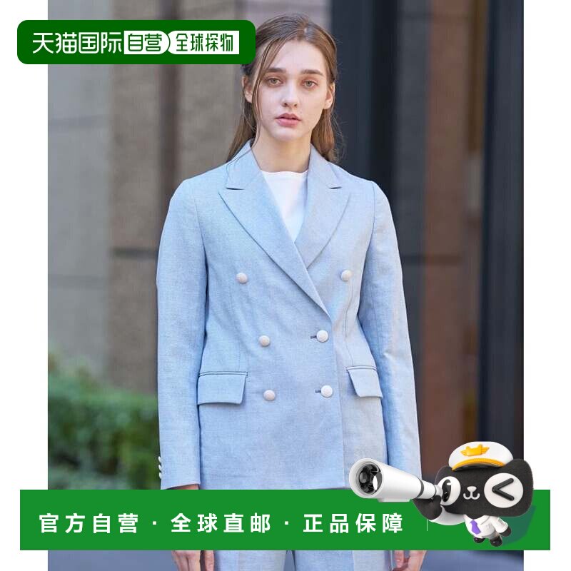 日本直邮亚麻混纺双排扣夹克 萨克斯蓝