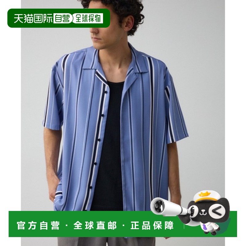 日本直邮AZUL BY MOUSSY 梨地纹理男女同款条纹衬衫 251HSB30173D