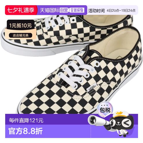 日本直邮Vans Authentic Primary Check 黑色/白色运动鞋 (VN000E