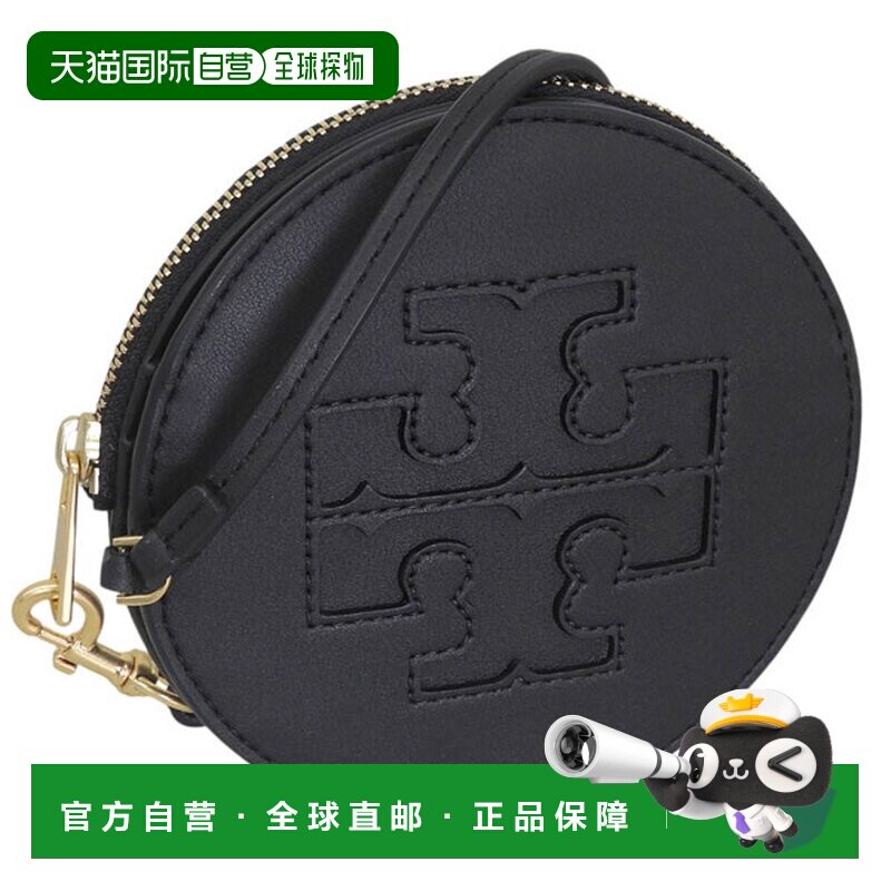 日本直邮Tory Burch 女士皮革零钱包黑色ELLA BIO 圆形拉链卡包 1