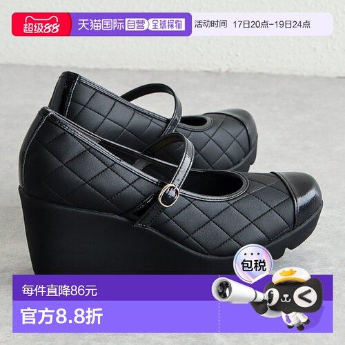 日本直邮First Contact 女士绑带高跟鞋穿着舒适绑带设计圆头坡跟