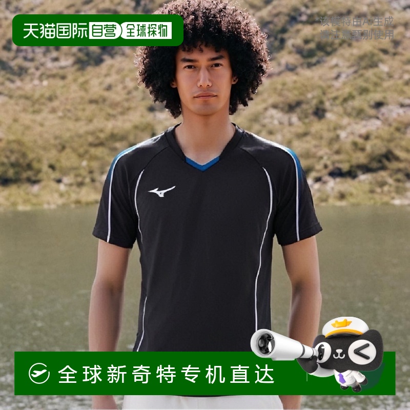 【日本直邮】Mizuno美津浓 排球服游戏服 短袖V2MA9087 黑/蓝 XS
