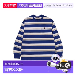 1h可退 日本直邮A BATHING APE男装宽松条纹半袖T恤左胸猿头刺绣