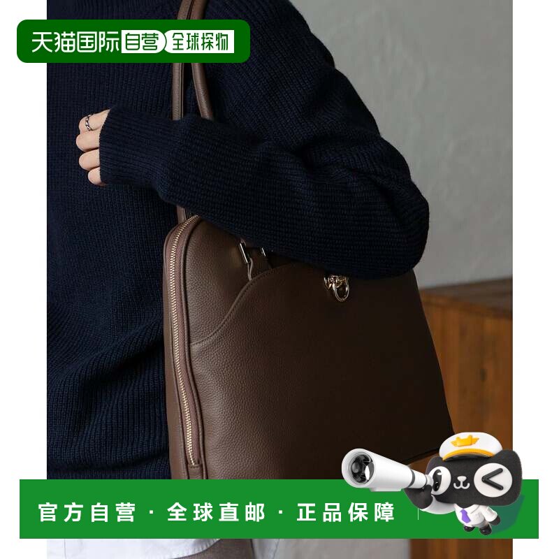 日本直邮VitaFelice 圆形拉链长手柄真皮托特包 CBROWN单肩包