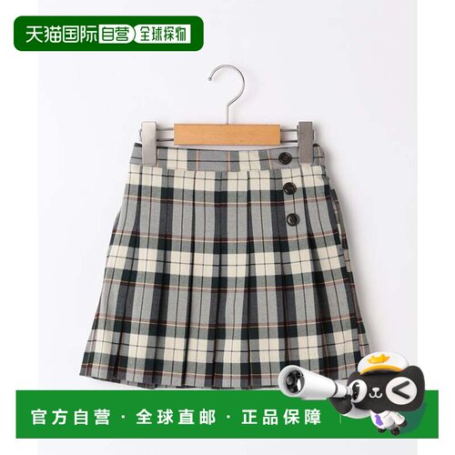 日本直邮女童格子百褶裙 绿色 80-90cm半身裙a字裙