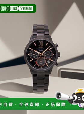 日本直邮TECHNOS 手表男士太阳能计时码表黑色/黑色时间限量型号