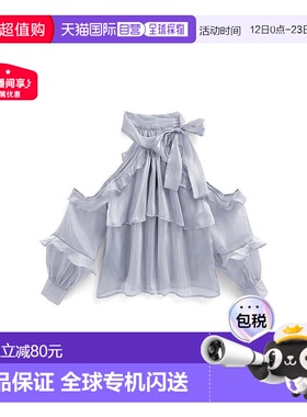 日本直邮日潮 GRL露肩透视丝带荷叶边衬衫at2333蝴蝶结泡泡袖
