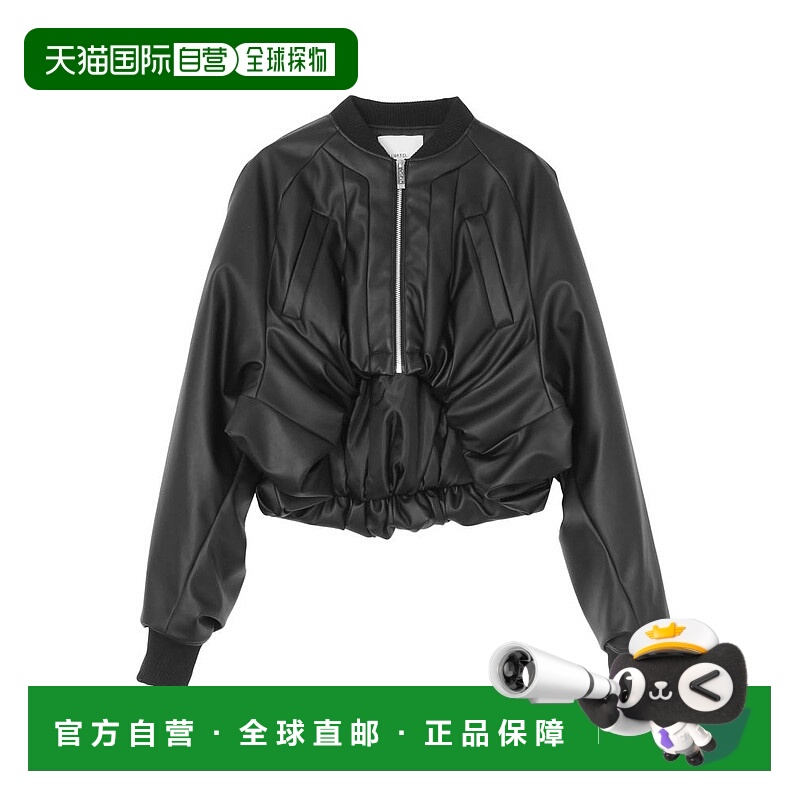 1h可退 日本直邮UN3D. 女士 宽松褶饰短款夹克 半高领合皮材质 52