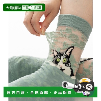 1h可退 日本直邮Jubilee 女装 黑猫图案透视袜 stuTB010堆堆袜