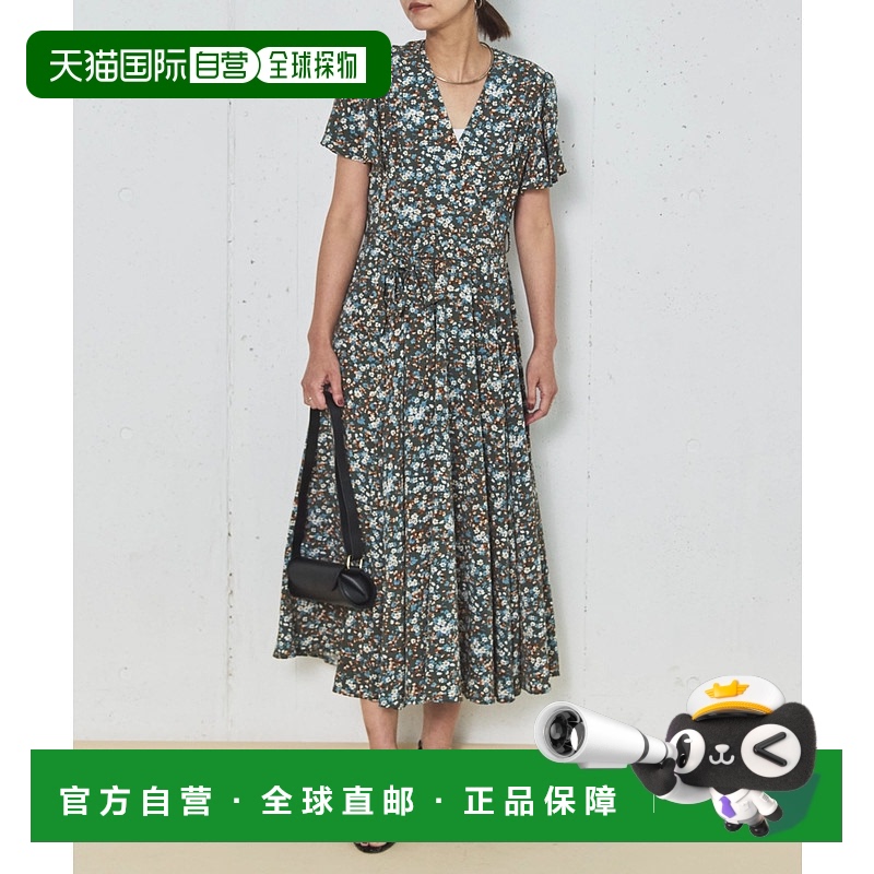 1h可退 日本直邮DOUX ARCHIVES女装花柄收腰连衣裙V领设计显瘦款