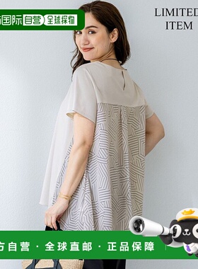 日本直邮23区 围巾印花组合后摆剪裁短袖T恤女装 [234613EW17550]