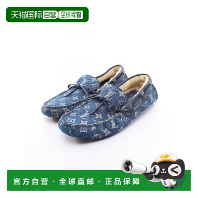 日本直邮中古LV路易威登男A级95新moccasins软帮皮鞋牛仔布鞋蓝色